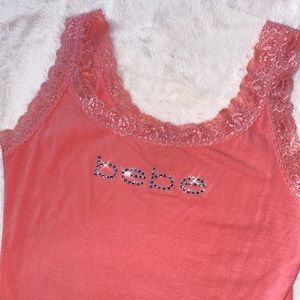 Cute Y2K BEBE rhinestone lace tank top
